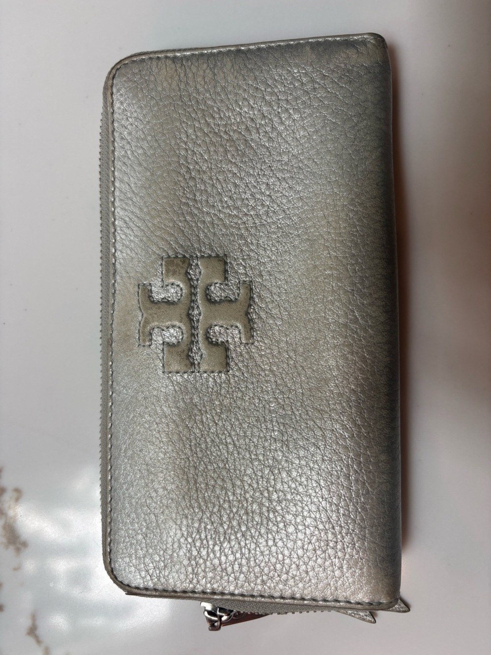 Tory Burch Metallic Silver Zip Wallet